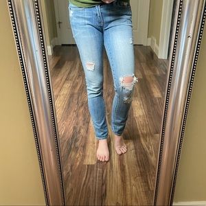 JCrew Lightwash Mid-Rise Distressed Skinny Jeans